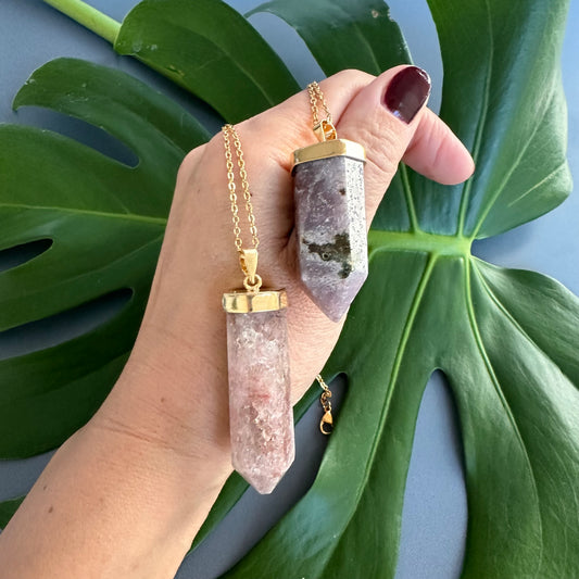 Pink amethyst point pendant