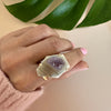 Freeform faceted geode with amethyst crystals ring
