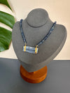 Blue kyanite beaded necklace with raw kyanite connector