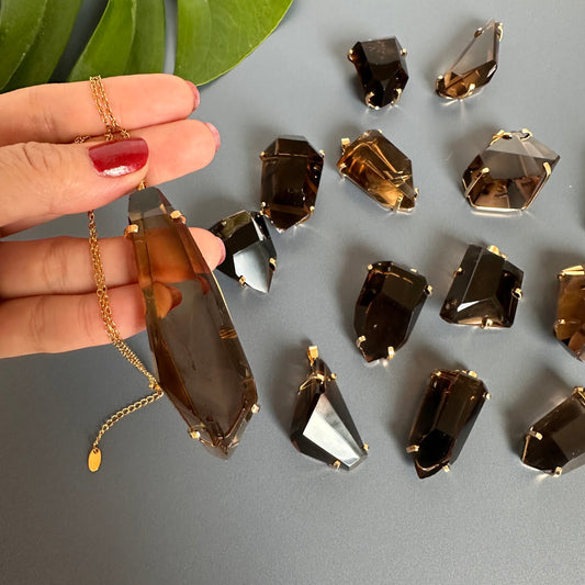 Freeform faceted smoky quartz pendant