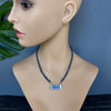 Blue kyanite beaded necklace with raw kyanite connector