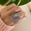 Freeform faceted geode with amethyst crystals ring