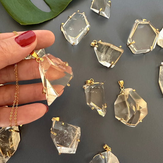 Oversized freeform faceted crystal pendant