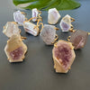 Freeform faceted geode with amethyst crystals ring