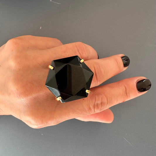 Black onyx hexagon ring