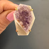 Freeform faceted geode with amethyst crystals ring