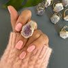 Freeform faceted geode with amethyst crystals ring