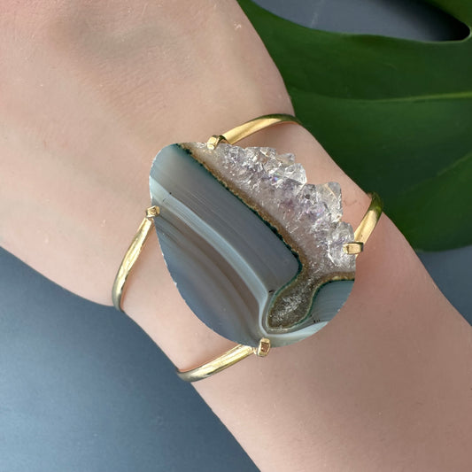 Teardrop amethyst crystals slice cuff bracelet