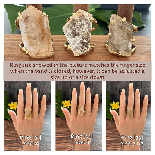 Freeform faceted rutilated quartz ring