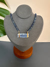 Blue kyanite beaded necklace with raw kyanite connector