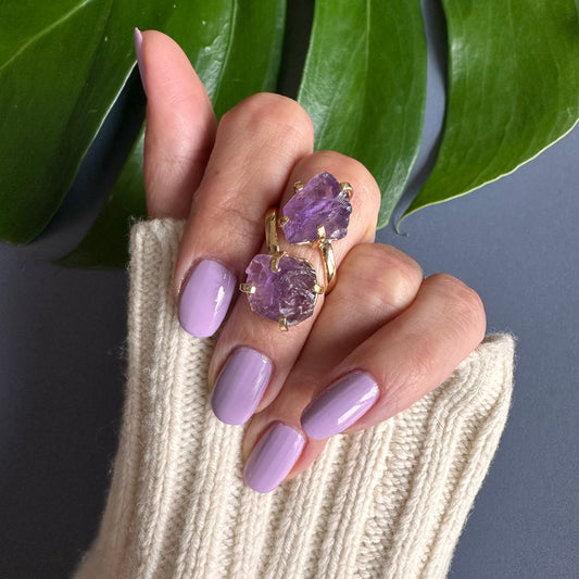 Duo rough amethyst ring