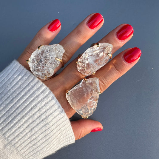 Medium raw crystal gem ring