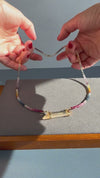 Multicolor sapphire necklace with pink lemurian horizontal connector