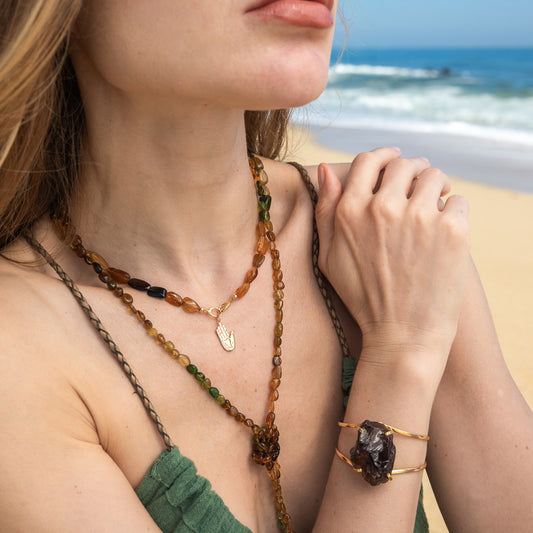 14-Karat Gold Petrol Tourmaline Nuggets Interlocking Necklace