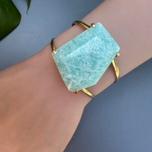 Freeform faceted amazonite cuff bracelet