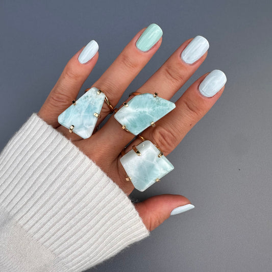 Freeform larimar slice ring