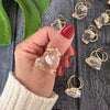 Freeform faceted clear quartz crystal ring