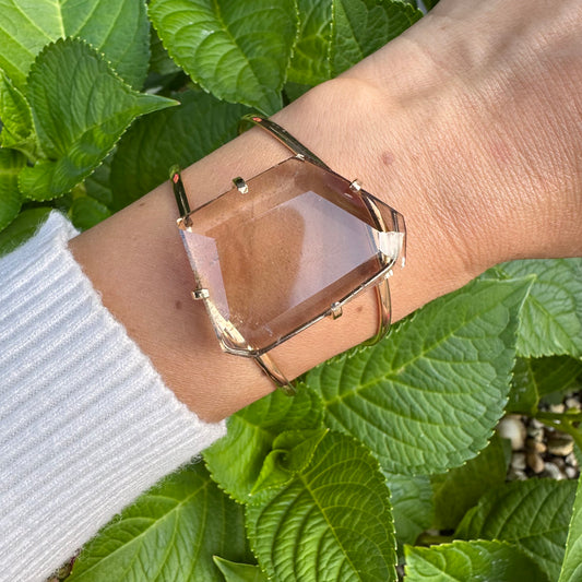 Freeform faceted smoky quartz cuff bracelet