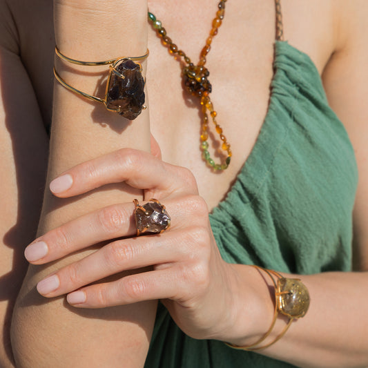 Rough smoky quartz cuff bracelet