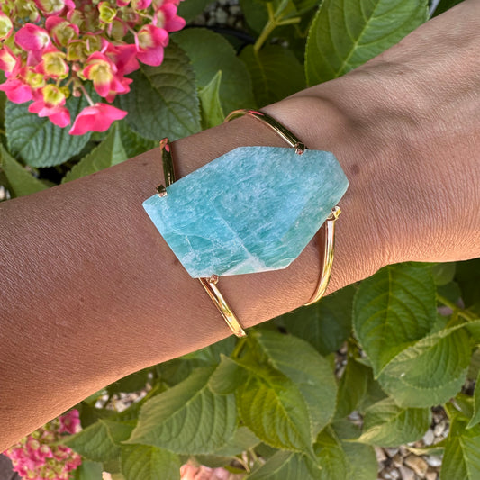 Freeform faceted amazonite cuff bracelet