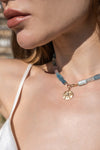 14-karat gold aquamarine & morganite tube beads interlocking necklace