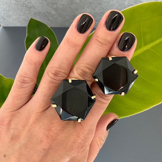 Black onyx hexagon ring