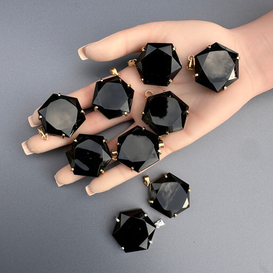 Black obsidian hexagon pendant
