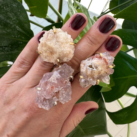 Pink amethyst cluster ring