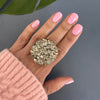 Cocktail large pyrite disk ring