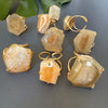 Freeform faceted yellow druzy geode ring