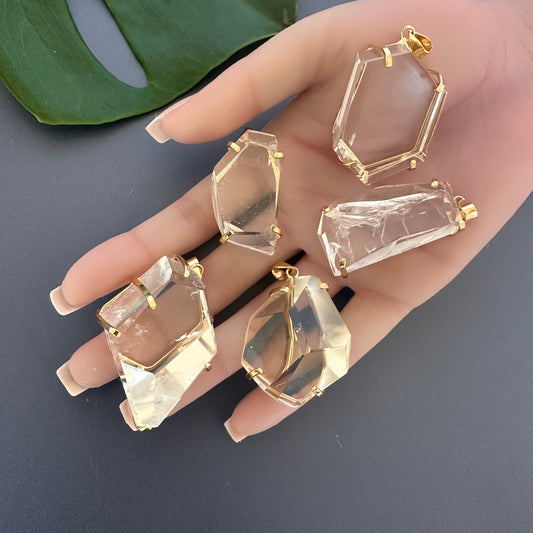 Oversized freeform faceted crystal pendant