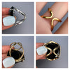 Black obsidian hexagon ring