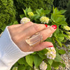 Pink lemurian crystal point ring