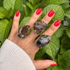 Large raw smoky quartz gem ring