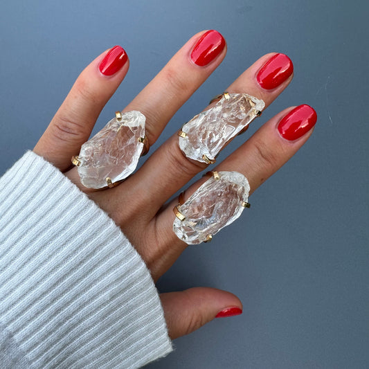 Medium raw crystal gem ring