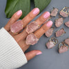 Large raw rose quartz gem ring