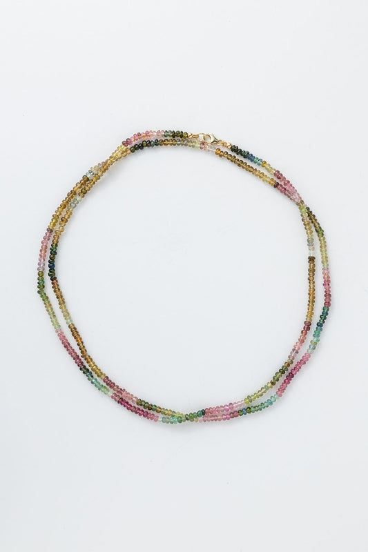 14-karat gold rainbow tourmaline double wrap necklace