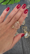 Freeform faceted clear quartz crystal ring